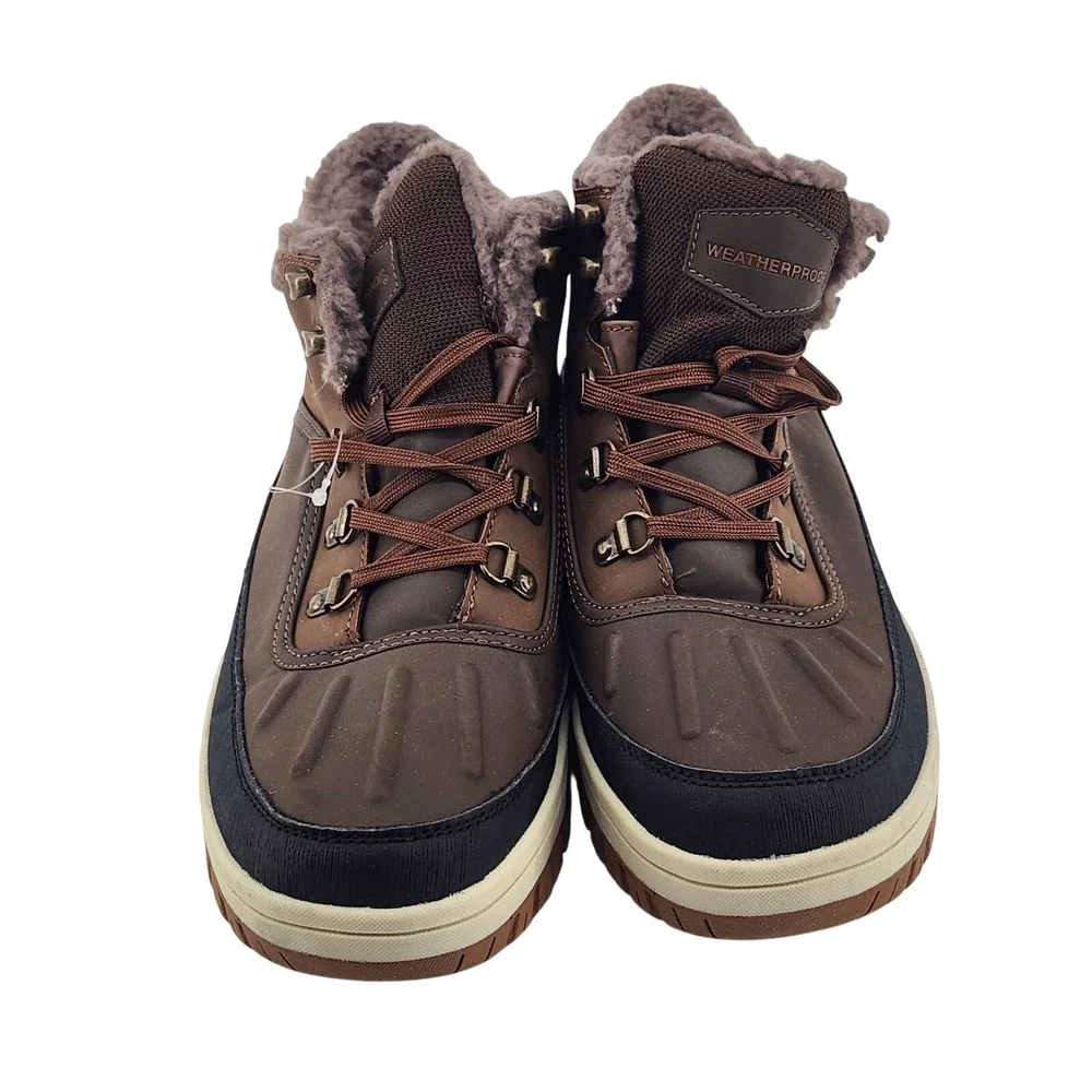 Weatherproof‎ Slope Duck Boots Mens 11 Brown Faux Fur Lined Waterproof NWOT